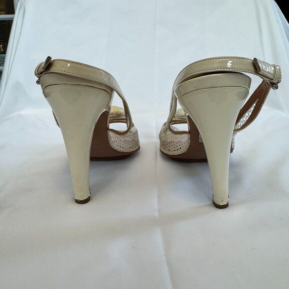 Sergio Rossi Women's Off White Patent Leather Slingback Floral Sandal Size 9 - Picture 6 of 9